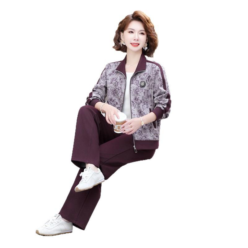 Women's 2026 Elegant Spring/Autumn Sportswear: Fashionable Mom Style Two-Piece Set for Middle-Aged & Elderly
