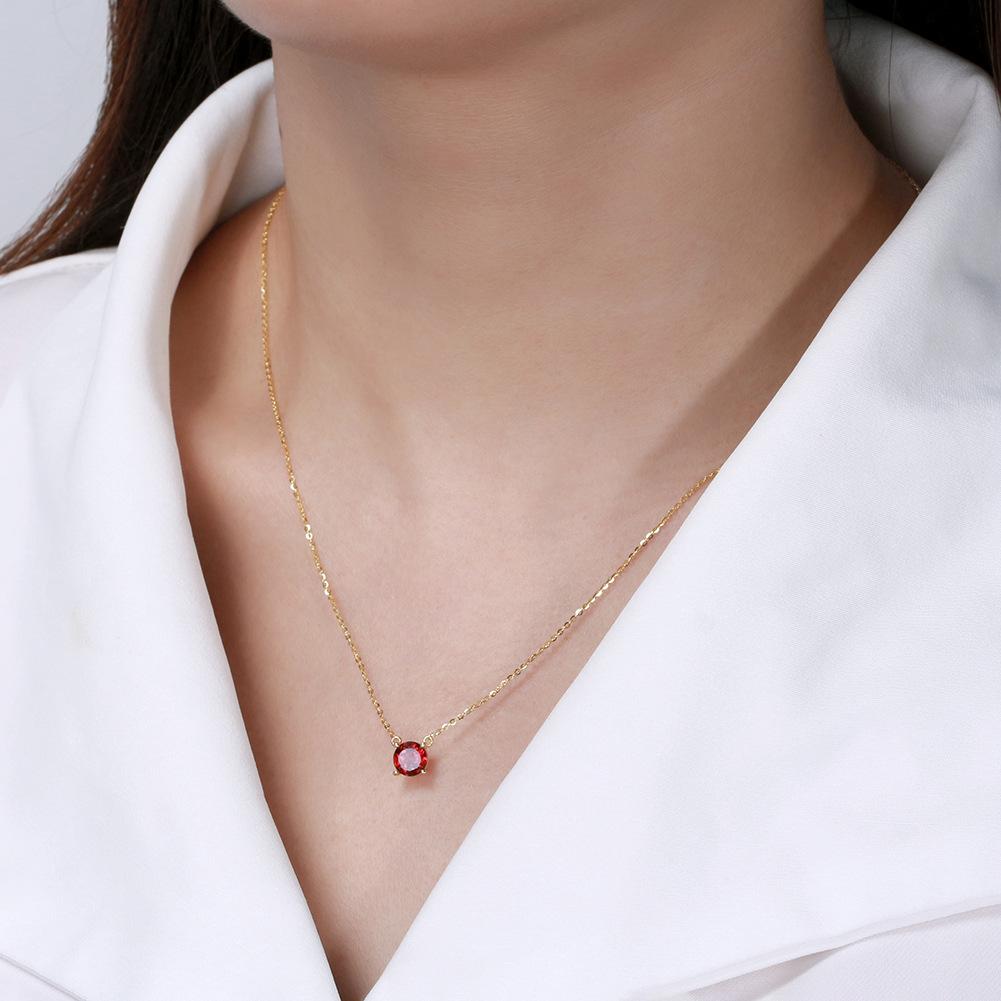 S925 Sterling Silver Halsband Naturlig brasiliansk ametiststen Gyllene granat infällt hänge