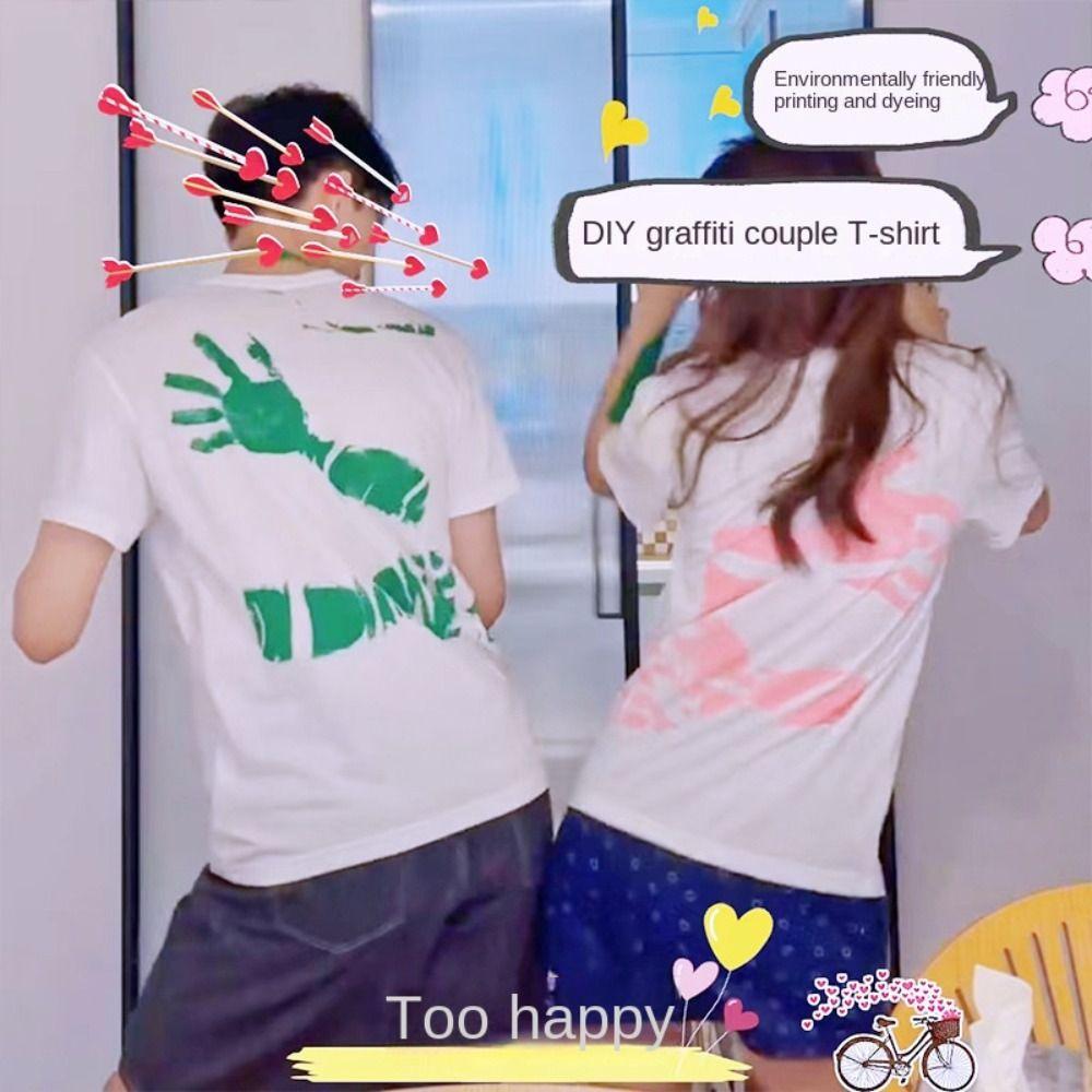 

Белая футболка Подарок для пары Акриловый пигмент с короткими рукавами Футболка для пары Пара свиданий