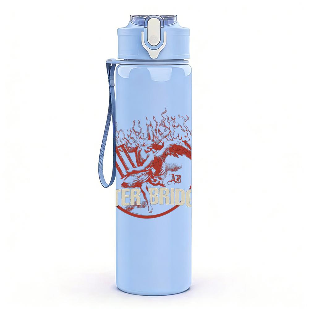 1PC Faint redhead band sketch print 750ml colorful plastic sports water bottle leakproof pop up lid with straw for outdoor work home use