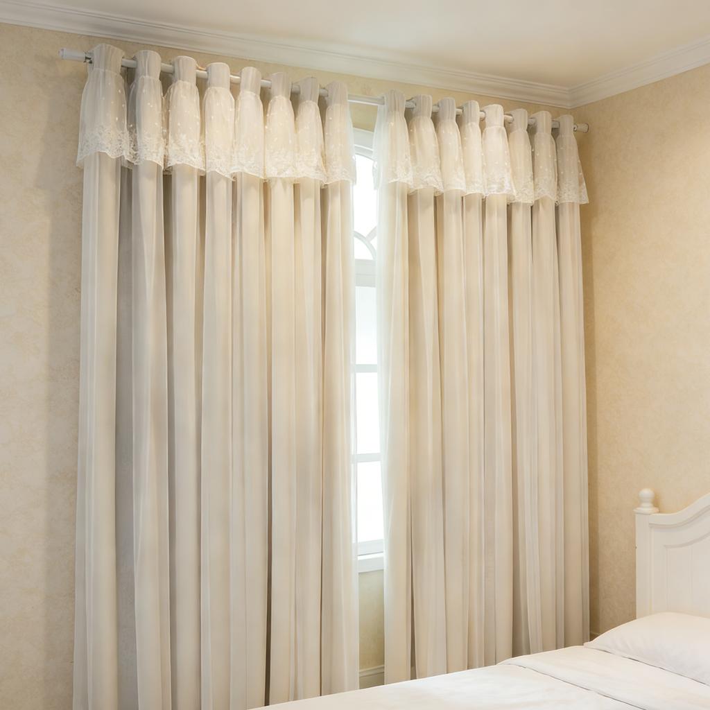 2Pcs   French Country Double Layer Curtains, Lace Sheer & High Density Blackout Arch Curtain for Living Room Kitchen