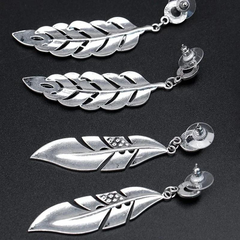 Women Summer Fashion New Arrival Elegant Bohemian Vintage Jewelry Feather Earring Summer Black Leaf Earring Pendant Accessories