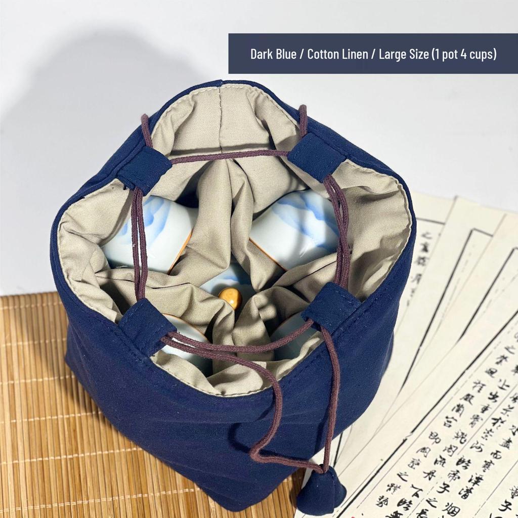 Compact Travel Tea Set with Bag: One Pot, Four Cups - Durable Cotton Linen