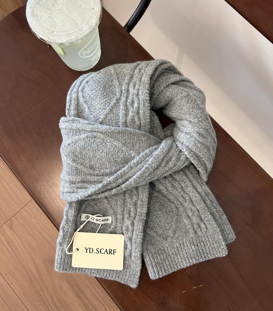 16 New Rhombus Blended Korean Knitted Wool Scarf Women's Winter Warm Versatile Student Solid Color Shawl