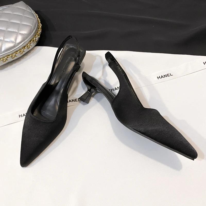 2025 Summer Cover Toe High Heel Women Sandals Fashion Shallow Slip On Singbacks Pumps Ladies Elegant Stripper Party Sandalias