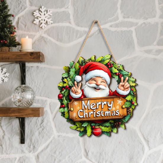 Holiday Decorations for Home Wooden Christmas Hanging Pendant, Snowman/Santa Claus/Gnome Ornament with Natural Wood Accents Hemp Rope Indoor