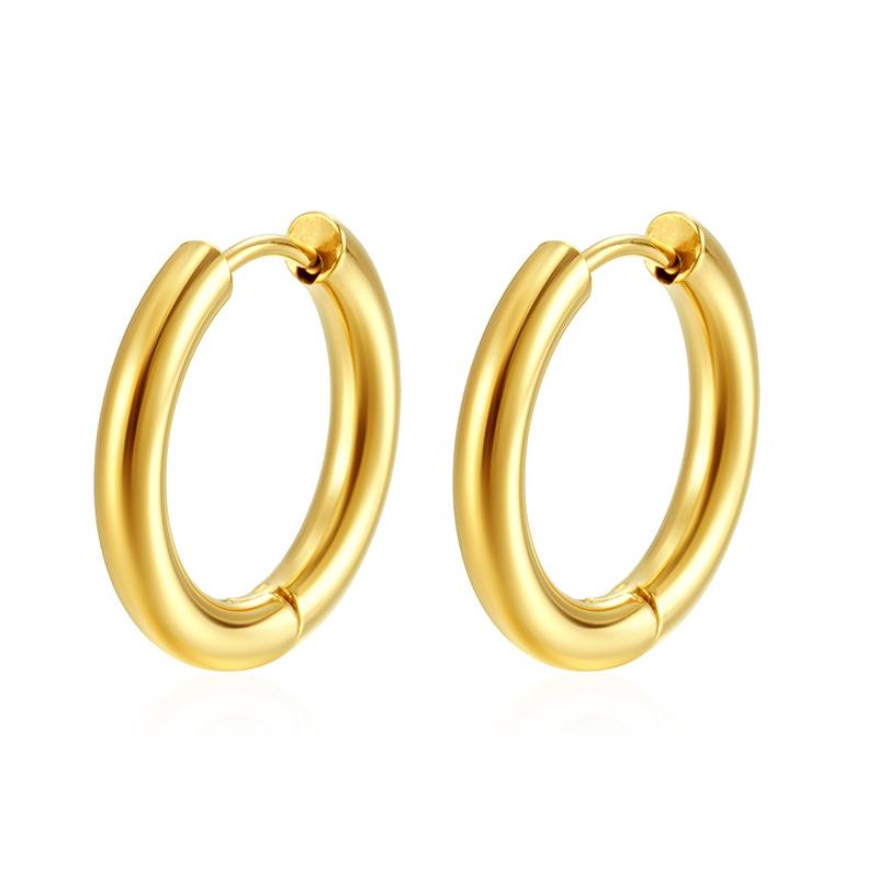 Fashion Smooth Round Stainless Steel Hoop Earrings Woman Gold Copper Color Ear Buckle Huggie Daily Female Zircon Accessories
