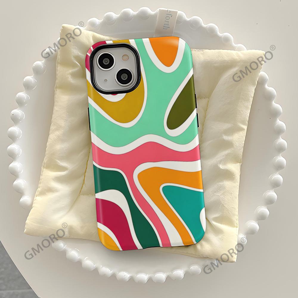 American Retro Color Wavy Pattern Apple 16 Mobile Phone Case 15pm Two-in-one Film Case iPhone17pm Anti-drop