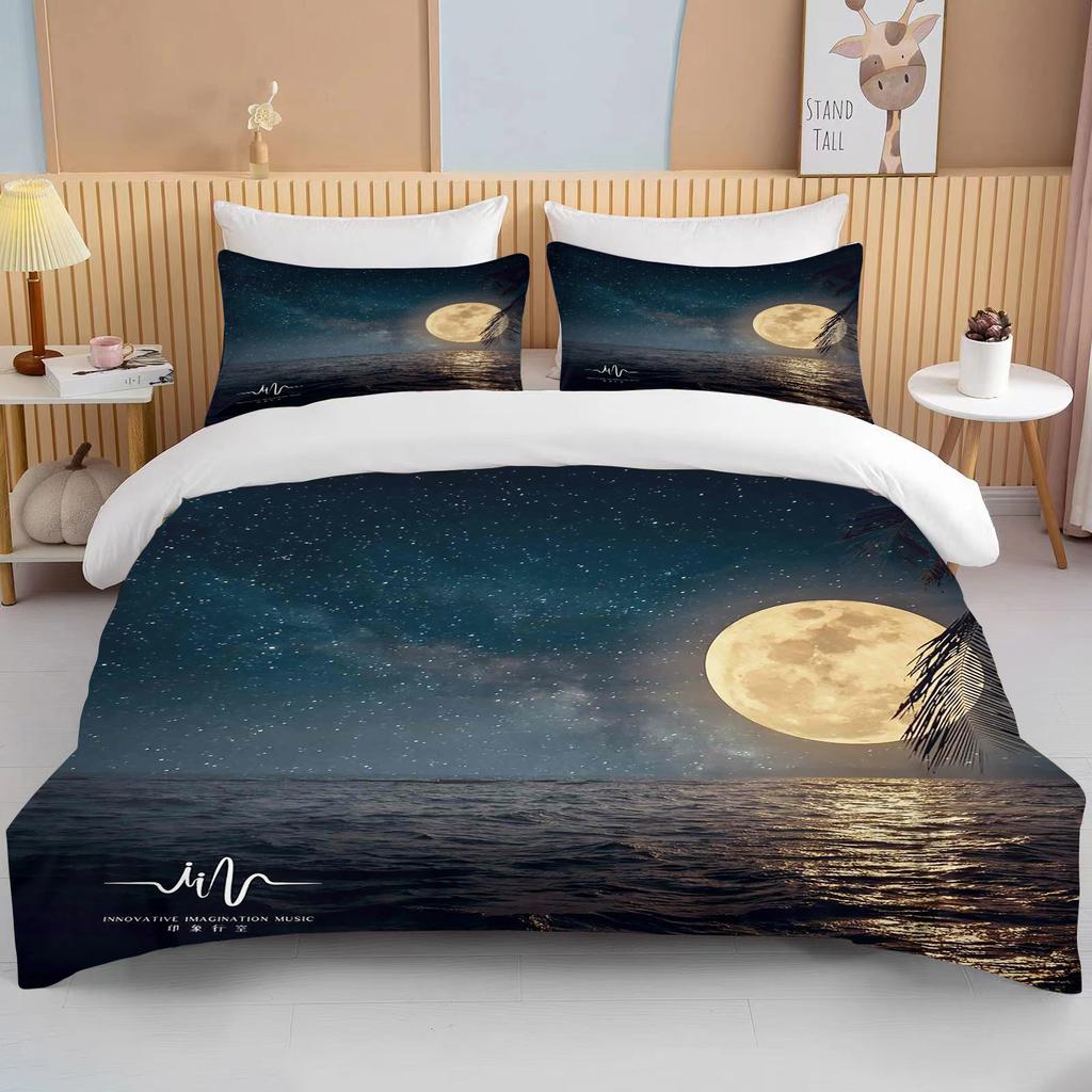 Moon Bedding Set Night View Duvet Cover Set With Pillowcase Bedding King Queen Full Double Single Size Luxury Bedxclothes Decor