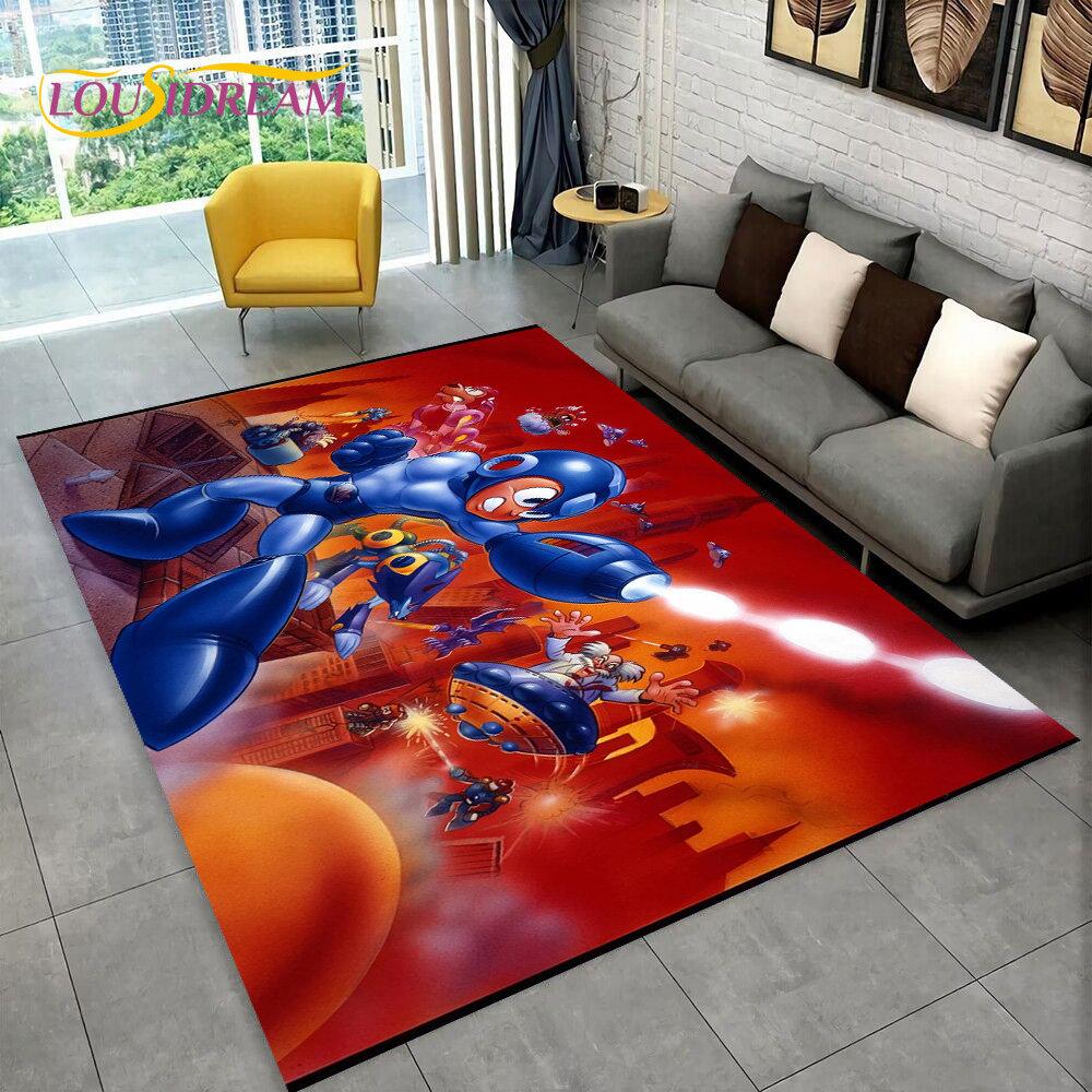 Rockman Megaman Spiel-Cartoon-Teppich, Teppich für Wohnzimmer, Schlafzimmer, Sofa, Fußmatte, Dekoration, Kinder spielen, rutschfeste Bodenmatte