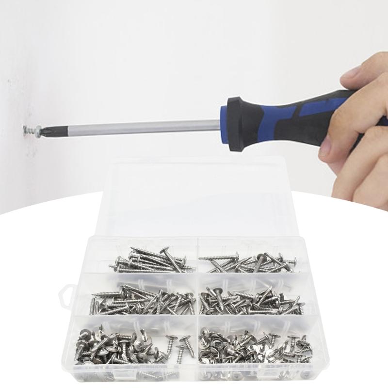 210Pcs Stainless Steel Round Head Washer Drill Tail Self Tapping Screws High Strength Sheet Metal Screws Enduring