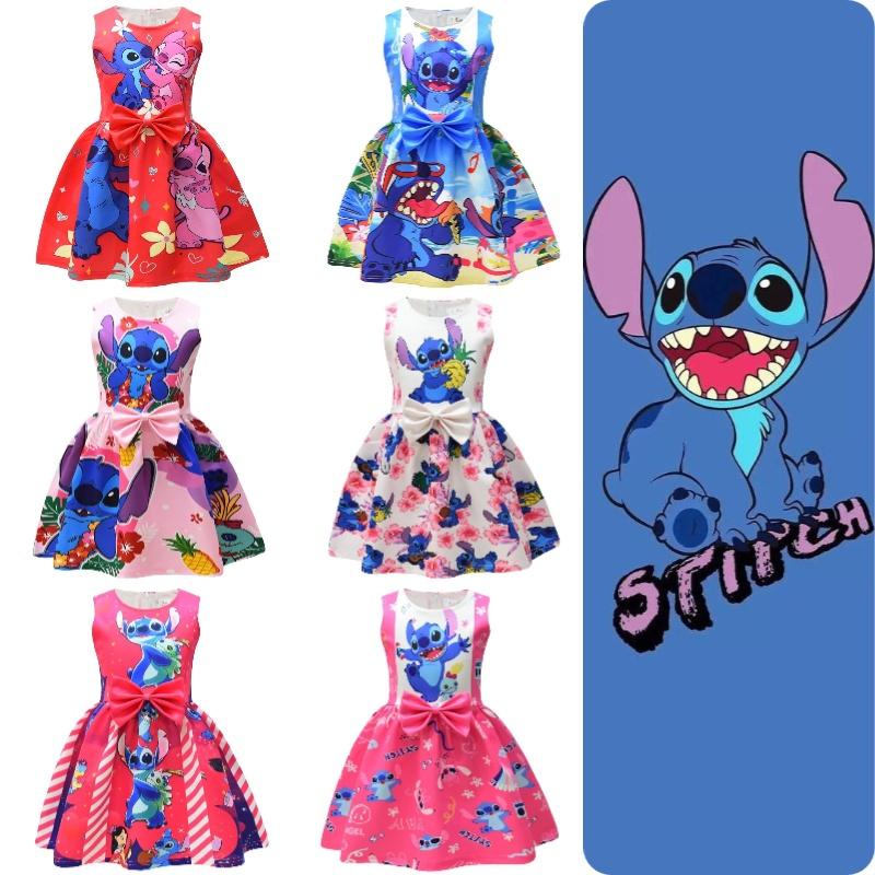 2023 New Arrival Starry Baby Lilo And Stitch Girls Dress, Cartoon Style, A-line Skirt