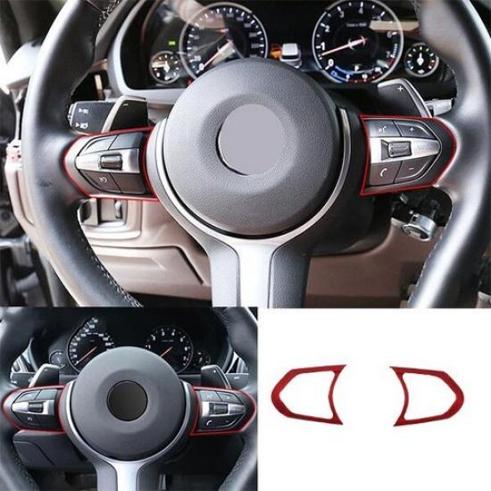 2PCS For BMW 3 4 Series GT 2013- ABS Red Cover Trim Steering Wheel Button