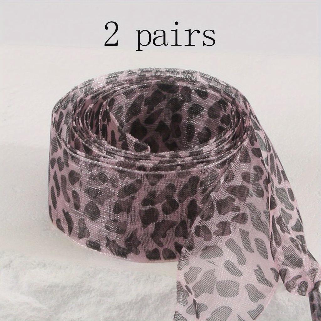 Organzové tkaničky do bot, 1 pár a 2 páry Módní saténové stuhové tkaničky do bot, vzor leopardího potisku Stuhové přízové krajkové tkaničky do bot