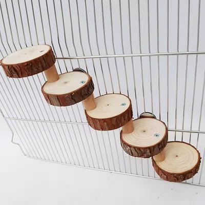 3/5 Steps Hamster Wooden Ladder Small Animal Climbing Toy Pet Bird Parrot Stand Perch Stair-Shaped Wooden Climber Hamster Cage