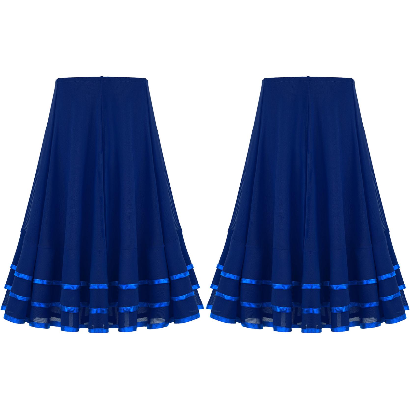 

Детская длинная сетчатая юбка для девочек, эластичный пояс, многоуровневые полосатые танцевальные юбки для выступлений на сцене 12-14 Years синий