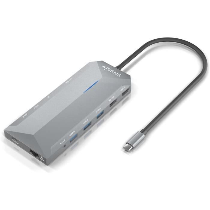 Convertisseur USB-C 12 En 1 - AISENS - ASUC-12P005 - 2 X HDMI 4K - Aluminium - Gris