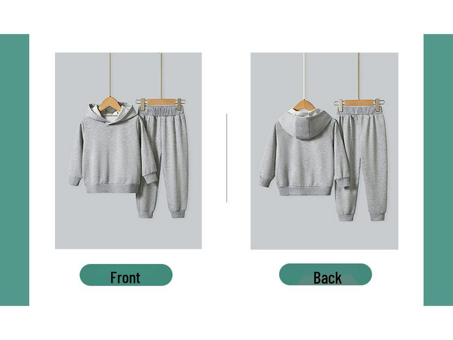 Children's Solid Color Hooded Sweatshirt Set - European and American Style for Autumn/Winter