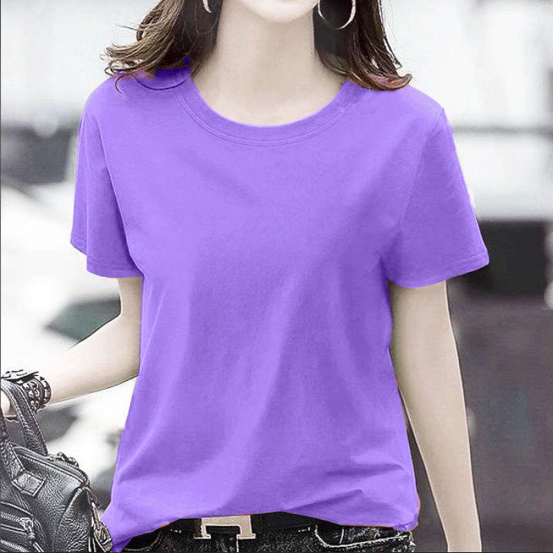GMXIA Women's Fashion Casual Summer Spring Solid Color Print Short Sleeve O-Neck T-shirts and Loose Tops