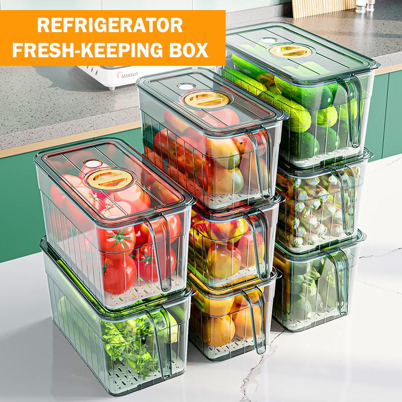 Kitchen Refrigerator Storage Box Fridge Organizer With Lids And Handles Fruit Boxes Drain Basket Storage Containers Pantry