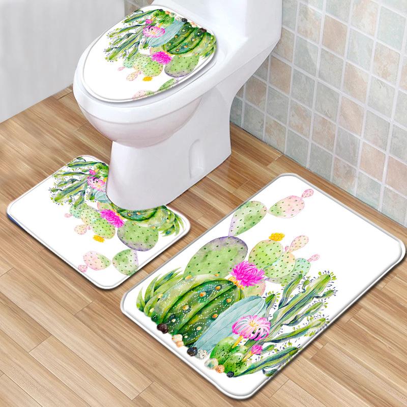 Cactus Bathroom Shower Curtain Bath Towel Floor Mat Five-Piece Set Bathroom Toilet Carpet Shower Foot Mat