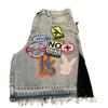 LUXEON Streetwear Retro Patchwork Denim Short Y2K Jeans Men Women Hip Hop Cartoon Graphics Retro Blue Loose Denim Fitness Casual Shorts