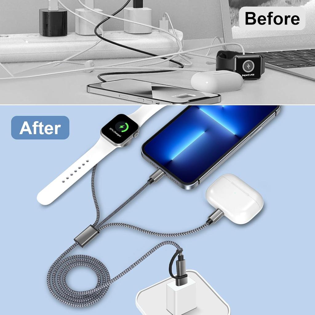 3 in 2 Multi Charging Cable for Apple Watch USB C Charger for iPhone & iWatch Type C/A Fast Charging Cord Compatible with Apple Watch Ultra/Series