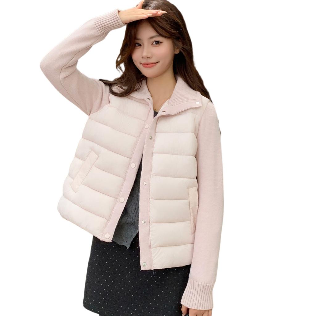 Casual fake two-piece cotton vest women's stand-up collar knitted sleeves small autumn and winter top
