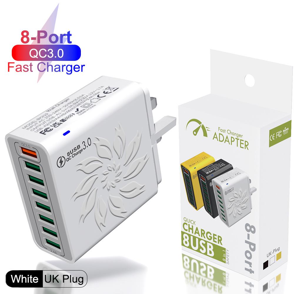 30W QC3.0 Colorful Flower 8-Port USB Fast Charger for US, EU, Korean Standards