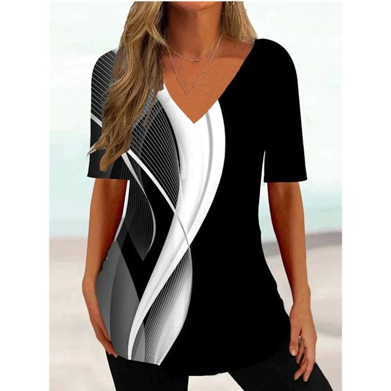 

Новая женская футболка Свободная женская одежда Блузка V-образный вырез Fa K01-HH05453 M(M)