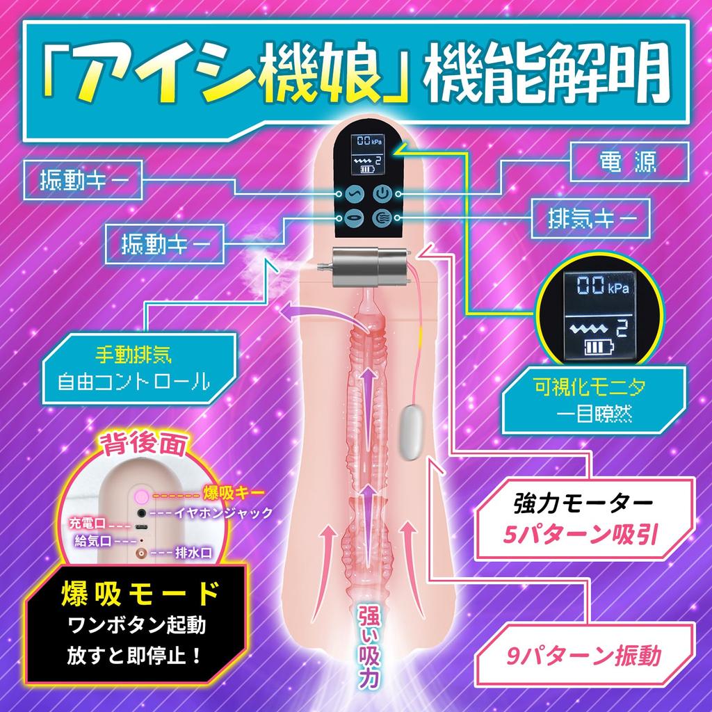 Masturbator Elektryczny Masturbator Aishiki Musume Ssanie 9 Wibracji Tryb Eksplozywnego Ssania Wyposażony w Ekran Brak konstrukcji wewnętrznej, która nie