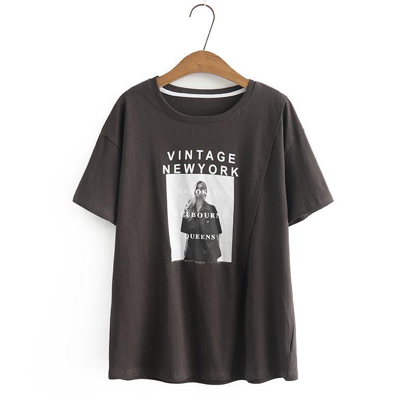 

Fashion Style Loose Oversized T-shirt Women s Short Sleeve Fat Sister mm Large Size Letters Split Slimming Cover Fashion All-Match Dark gray XL