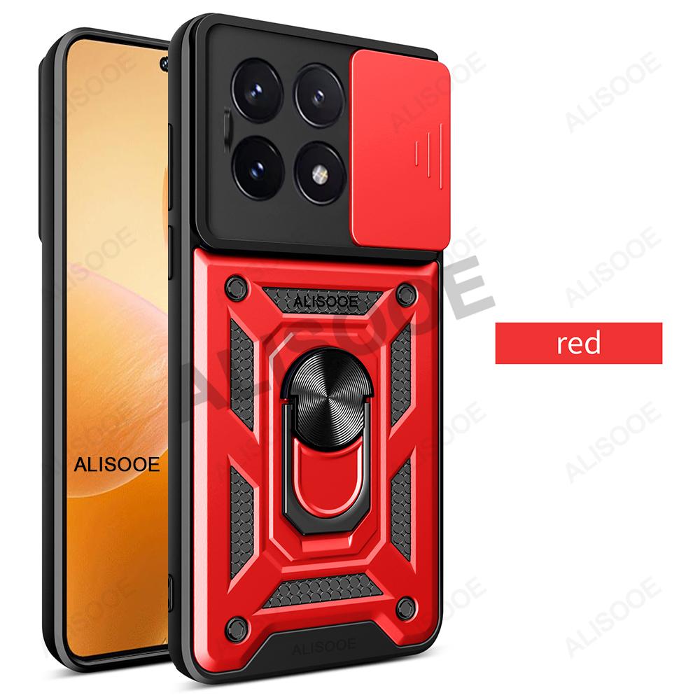 

Чехол Armor Funda для POCO X6 Pro, защитный чехол с кольцом для камеры и подставкой для Xiaomi POCO X6 Pro Capa For POCO X6 Pro красный
