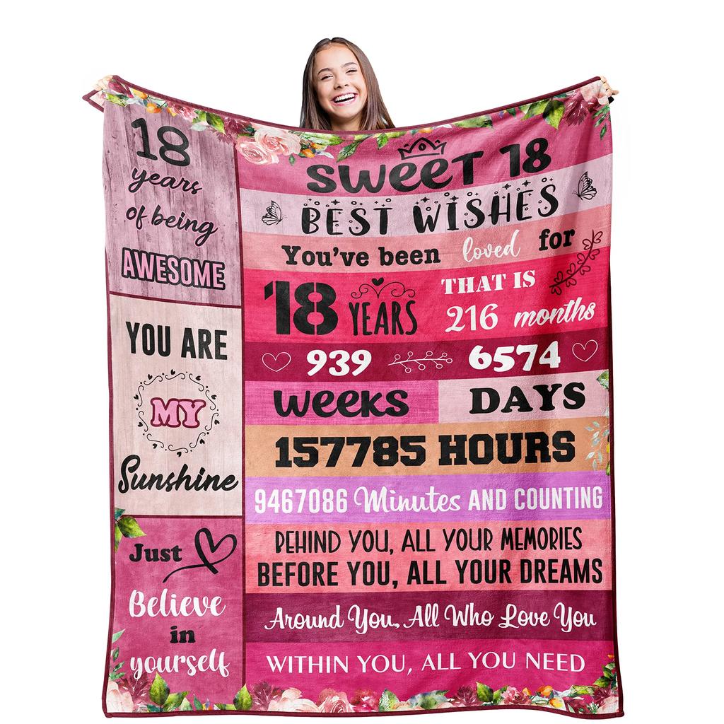 18th Birthday Gifts Ideas for Girls-Girls 18th Birthday Decor Blanket-Gift for 18 Year Old Girl-Gifts for Daughter Bestie Sister