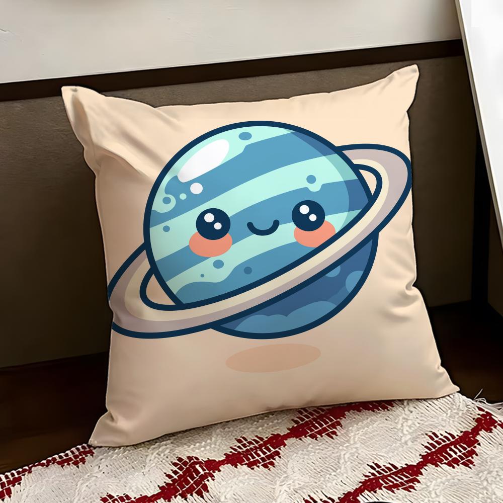 Orbiting Cartoon Planet Cushion Cover Reversible Soft Durable Pillow Cover Home  Car MultiScene Use for Daily Comfort