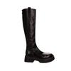 Schuhschrumpfung Pferdeleder Runde Spitze Dicke Sohle Dicker Absatz Skinny Mittel Lang Ritterstiefel Damen