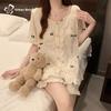 Sweet Summer Pajama Set for with Padded Short Seeve and Shorts, Coud Cotton oungewear, Casua Outdoor Teen Gir Outfit, Gift for Girfriend