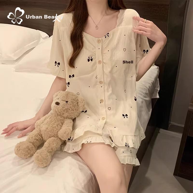 Sweet Summer Pajama Set for with Padded Short Seeve and Shorts, Coud Cotton oungewear, Casua Outdoor Teen Gir Outfit, Gift for Girfriend
