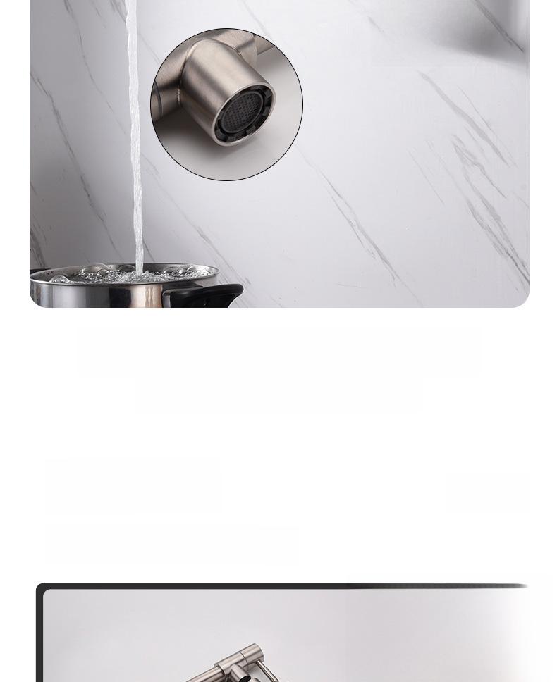 Robinet de cuisine pliable et pivotant mural en acier inoxydable NPT avec double ouverture/fermeture et flux d'eau froide simple