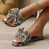 Fashion Plus Size Boho Bow Sandals Round Toe Open Toe Flat Casual Flip Flops Ethnic Style Soft Sole Printed Slippers