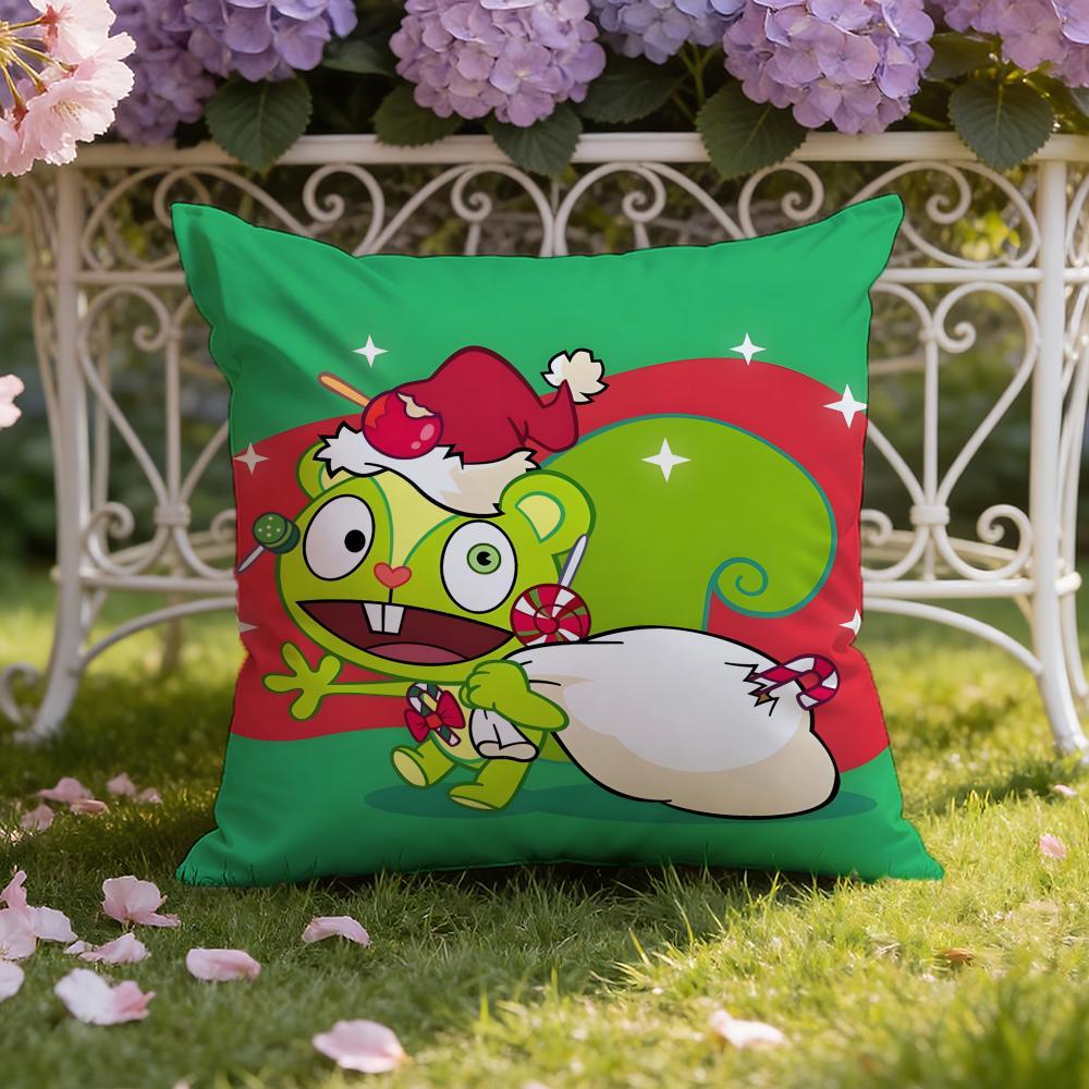Anime H-Happy Tree F-Friends Cushion Cover Home & Car Dual-Scene Pillow Cover: Reversible for Premium Comfort