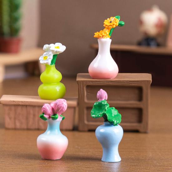 4Pcs Mini Vase Ornament Healing Mini Garden Stress Relief Partner Resin Bouquet Desktop Narrative Sense Decor