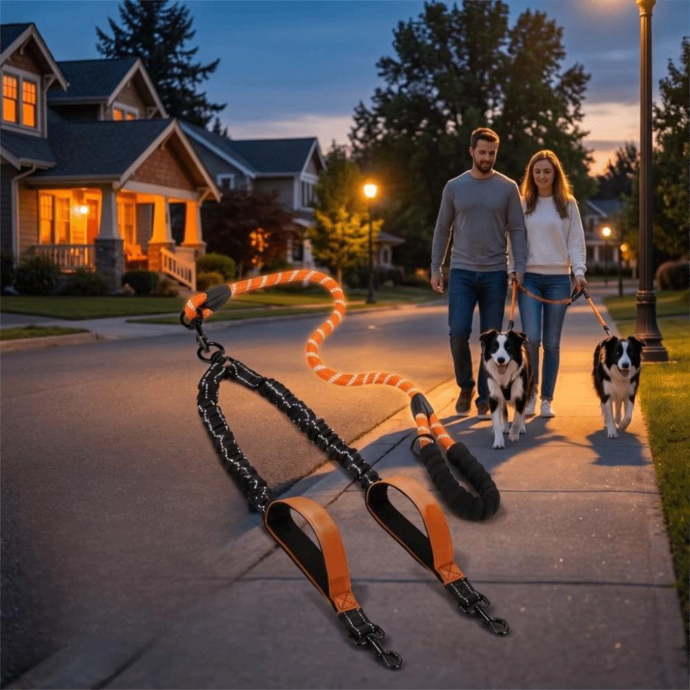 Reflective Double Head Pet Rope 360 Swivel Two Dog Lead Rope Dual Dog Leash  Medium Dogs