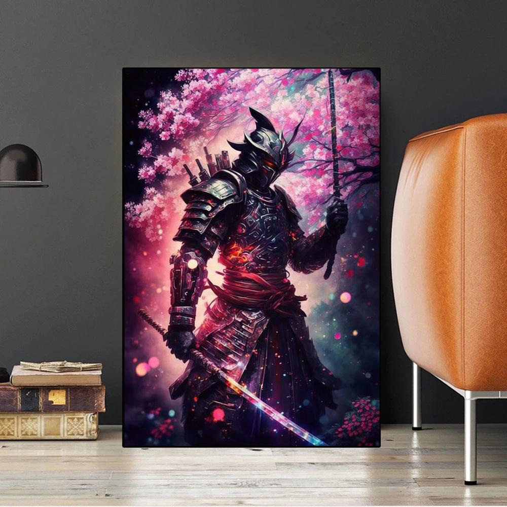 Retro Vintage Floral Samurai Anime Poster Aesthetic Canvas Wall Art Print for Home Decor