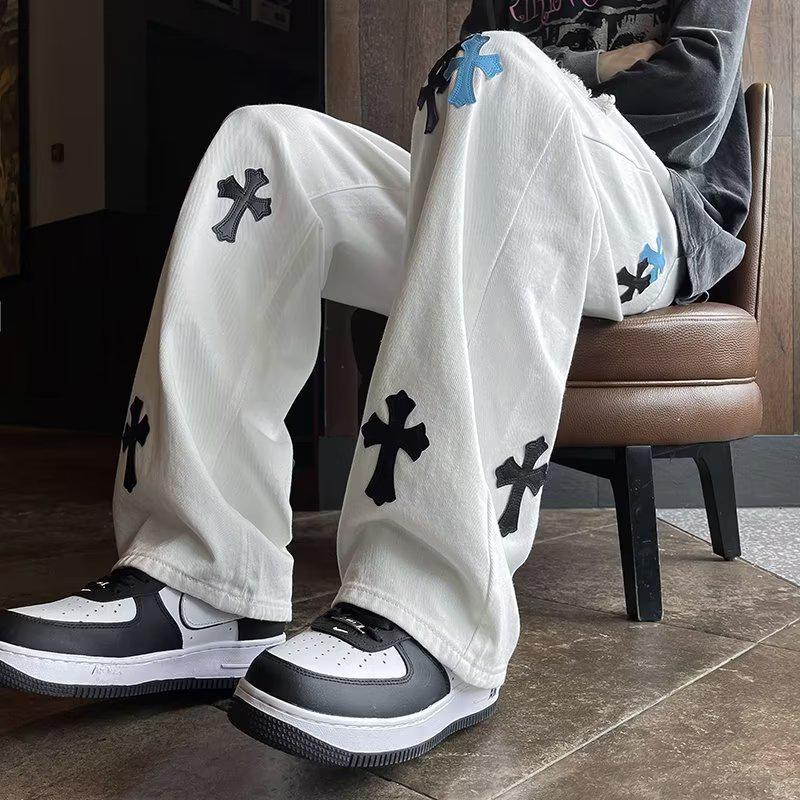 2023 American High-Street Unisex Casual Straight-Leg White Jeans