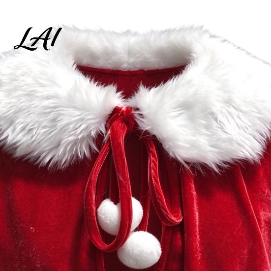 New Year Celebration Cape Christmas Santa for Women Velvet Short Poncho with White Faux Elegant Winter Shrug Fur Trim Red Shawl Holiday Party