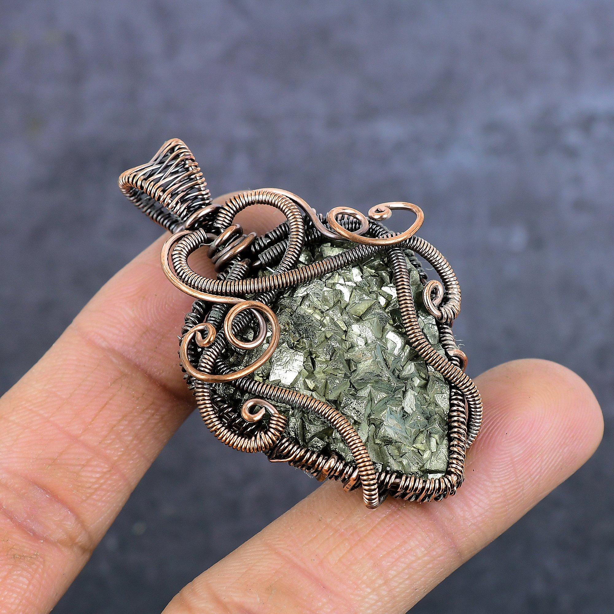 

Pyrite Druzy Handmade Copper Eire Wrap Jewelry Pendant 2.36 n7F42