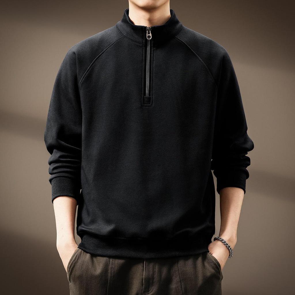 Men's Retro Half-Zip Heavyweight Hoodie - Winter Velvet, Loose Fit, Stand Collar, Large Size.