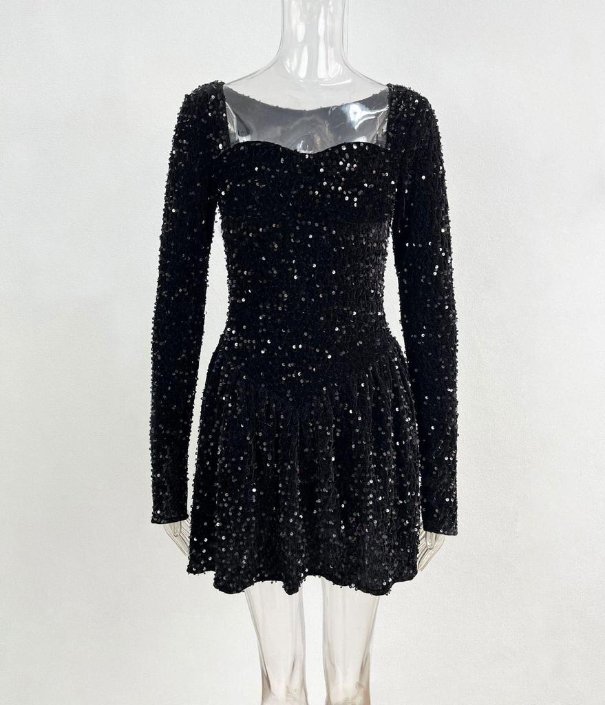 Sequin Long Sleeve Sexy Women's Spring/Summer Dress Short Skirt 087