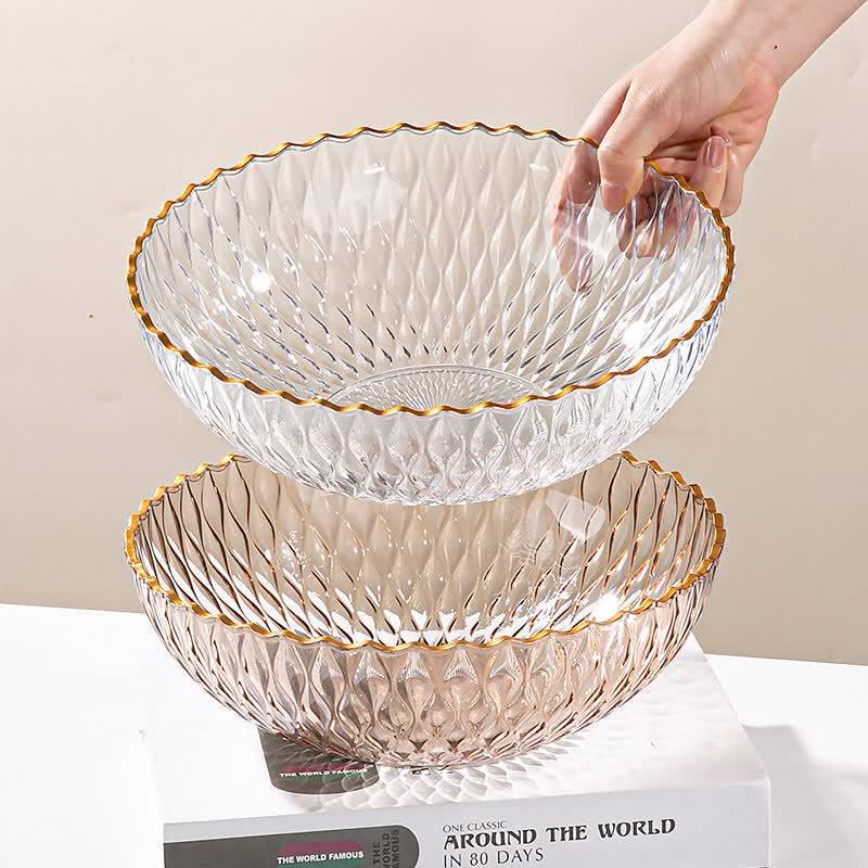 Qiwei Gold Rim Wavy Plastic Fruit Plate